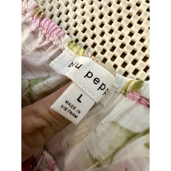 Blu Pepper Smocked Mini Dress L/8/10 Puff Sleeve Square Neck Fit & Flare Cottage - Picture 6 of 11